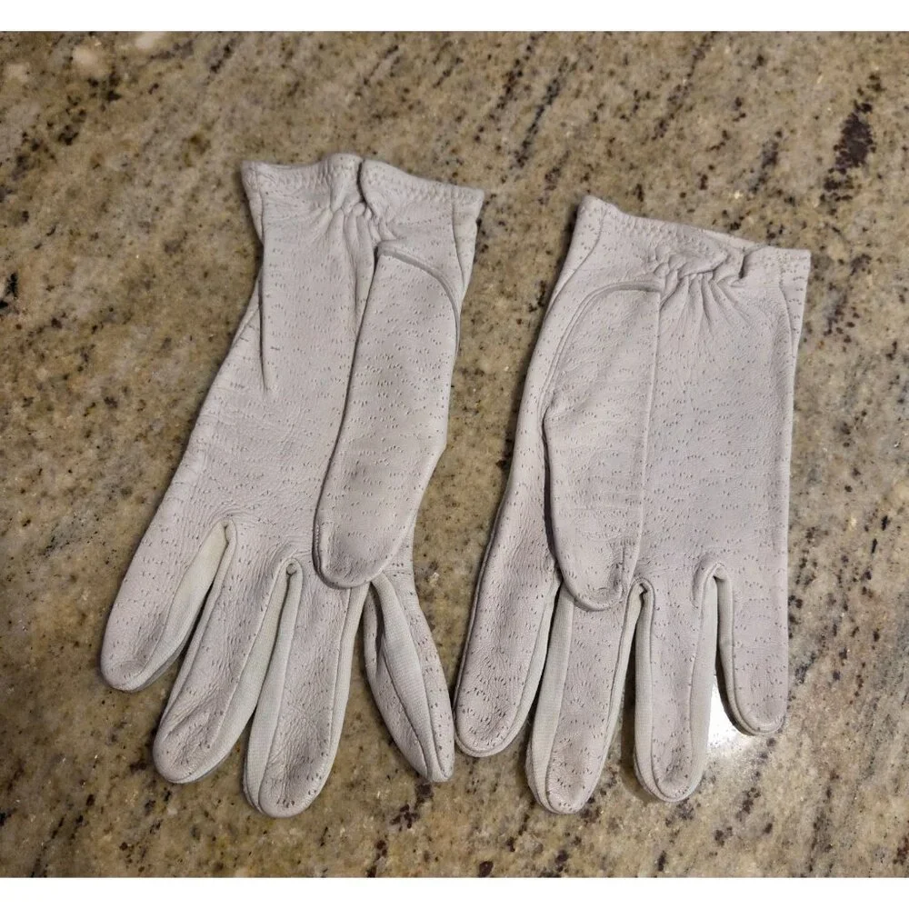 Vintage Womens Size L Gray Leather Stretch Deerskin Gloves